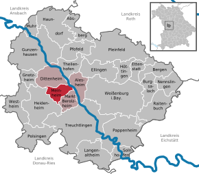 Poziția Meinheim pe harta districtului Weißenburg-Gunzenhausen