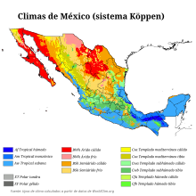 Mapa de la enorme diversidad climática de México.