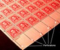 Image 16Rows of perforations in a sheet of 1940 postage stamps (from Postage stamp)