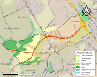 Carte en couleurs présentant l'occupation des sols.