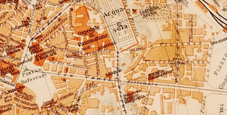 La zona del centro corrispondente a via Giulia, via della Consolazione e via Porta Pia, mappa pubblicata nel 1906[3], dopo la realizzazione di via XX Settembre.