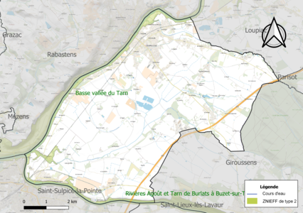 Carte des ZNIEFF de type 2 sur la commune.