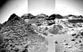 The front cameras aboard the rover Sojourner imaged several prominent rocks on Sol 44. The highly-textured rock at left is Wedge, and in the background from left to right are Shark, Half-Dome, and Moe. The rectangular rock at right is Flat Top, which earlier close-up images revealed to be made up of elongated pits, possibly made by vesicles from volcanic outgassing or etches caused by weathering. Mars Pathfinder is the second in NASA's Discovery program of low-cost spacecraft with highly focused science goals. The Jet Propulsion Laboratory, Pasadena, CA, developed and manages the Mars Pathfinder mission for NASA's Office of Space Science, Washington, D.C. JPL is a division of the California Institute of Technology (Caltech).