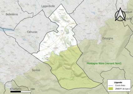 Carte de la ZNIEFF de type 2 sur la commune.