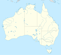 Mapa konturowa Australii, blisko prawej krawiędzi nieco na dole znajduje się punkt z opisem „Stadium Australia”