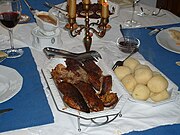 Roast goose with dumplings and red cabbage