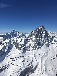 Matterhorn and a view to Dent Blanche with glacier Schönbielgletscher