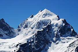 Güssfeldtsattel, Roseg Pitschen, peamine tipp ja Schneekuppe (vasakult paremale)