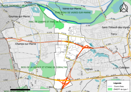 Carte des ZNIEFF de type 1 de la commune.