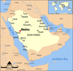 Lokasi Kutha Madinah ing Praja Arab Saudi