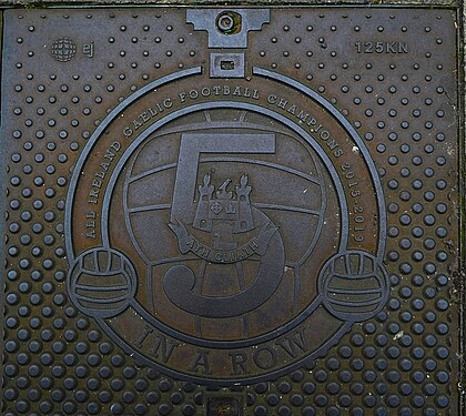 Gaelic Football commemorative manhole cover, Dublin, Ireland.