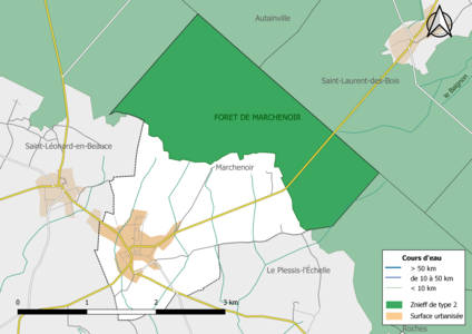 Carte de la ZNIEFF de type 2 localisée sur la commune « la Forêt de Marchenoir »[Note 2].