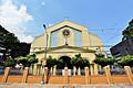 Facade of the National Shrine of Our Lady of Lourdes, covered by wires