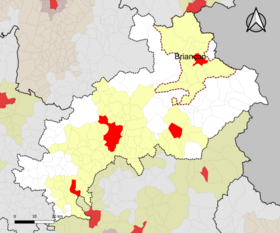 Localisation de l'aire d'attraction de Briançon dans le département des Hautes-Alpes.