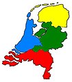 2. In geel het landsdeel Noord-Nederland.