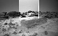 This image of the rock "Flat Top" was taken from the left of the Sojourner rover's front cameras on Sol 42. Pits on the edge of the rock and a fluted surface are clearly visible. The rocks in the left background comprise the Rock Garden. This image and PIA01555(right eye) make up a stereo pair. Mars Pathfinder is the second in NASA's Discovery program of low-cost spacecraft with highly focused science goals. The Jet Propulsion Laboratory, Pasadena, CA, developed and manages the Mars Pathfinder mission for NASA's Office of Space Science, Washington, D.C. JPL is an operating division of the California Institute of Technology (Caltech).