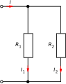 Diagram of a current divider with two resistors