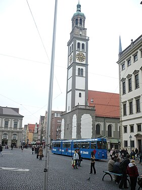 Street and tower Perlachturm (Rathausplatz)