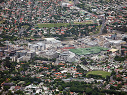 Aerial view of the Claremont Central business district in 2007