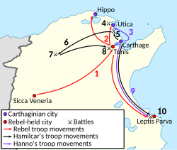 A map showing the major movements of both sides during the war