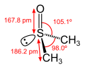 DMSO-Molekül mit Bindungslängen und -winkeln