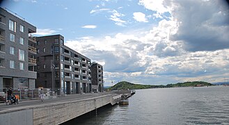 Bebyggelsen med Hovedøya til høyre Foto: Helge Høifødt