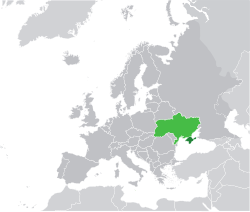 Lokasi Krimea (hijau gelap) sehubungan dengan Ukraina (hijau terang) di peta Eropa.
