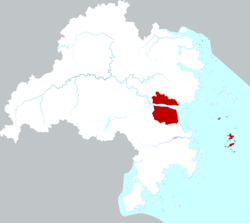 Location of Jiaojing District within Taizhou