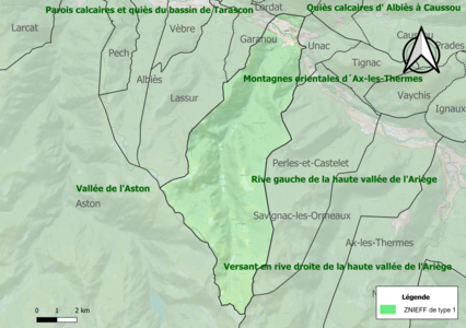 Carte des ZNIEFF de type 1 sur la commune.