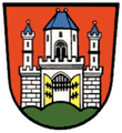 Das fragliche Wappen mit blauen Dächern