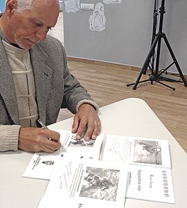 Three autographed brochures as a gift to the library