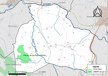 Carte des ZNIEFF de type 1 sur la commune.