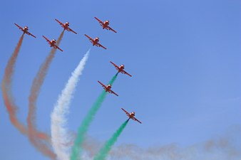 Surya Kiran Aerobatics Team displaying tricolor.