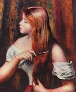 Jeune fille coiffant ses cheveux (Unge pike kjemmer håret), maleri av Pierre-Auguste Renoir, 1894