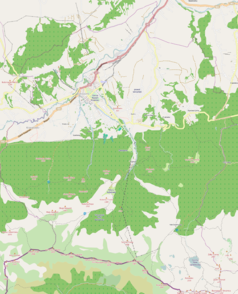 Mapa konturowa Zakopanego, w centrum znajduje się punkt z opisem „Kompleks skoczni narciarskich Średniej Krokwi”