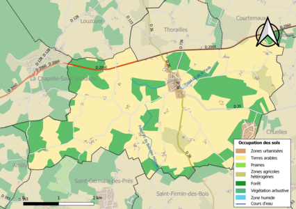 Carte des infrastructures et de l'occupation des sols de la commune en 2018 (CLC).