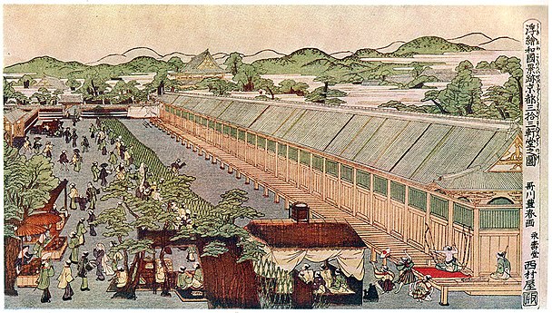 Gambar Perspektif Tempat-Tempat di Jepang: Sanjūsangen-dō di Kyoto Toyoharu, ca 1772–1781