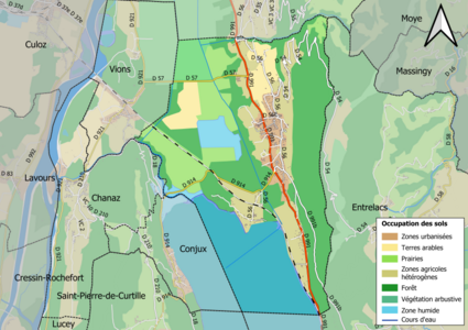 Carte en couleurs présentant l'occupation des sols.