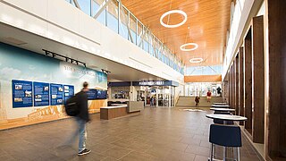 Inside the Lumen Vitae University Center's main atrium