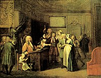 William Hogarth, En kvinne som sverger et barn til en gravborger, c.1729