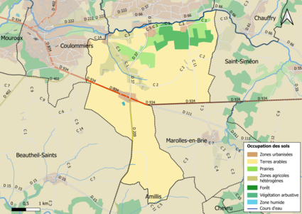 Carte des infrastructures et de l'occupation des sols en 2018 (CLC) de la commune.