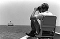 Williams Hendrickson scans for mines from the bow of the guided missile frigate USS Nicolas (FFG-47)