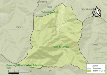 Carte des ZNIEFF de type 2 sur la commune.