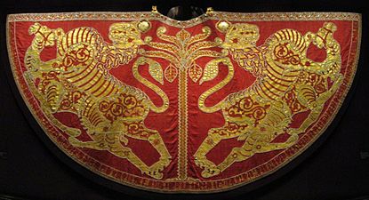 The crimson coronation mantle of Roger II of Sicily (1133–34), dyed with Kermes, the most prestigious red of the Middle Ages