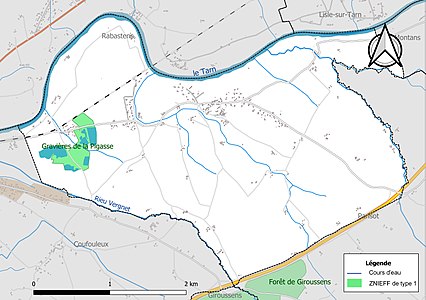 Carte de la ZNIEFF de type 1 sur la commune.