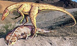 A Staurikosaurus és egy rhynchosaurus rekonstrukciója