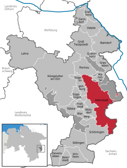 Läget för staden Helmstedt i Landkreis Helmstedt