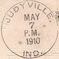 A postmark from the Judyville post office in Warren County, Indiana