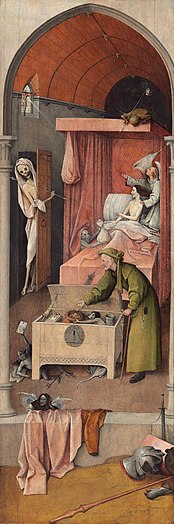 La Mort de l'avare, vers 1500-10 (?), Huile sur bois, 92,6 × 30,8, National Gallery of Art.