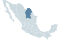 Locator map for the state of Coahuila within Mexico.